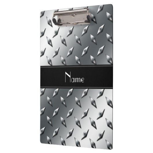名前をカスタムするのダイヤモンドのプレートの鋼鉄黒のストライブ柄 クリップボード (左)
