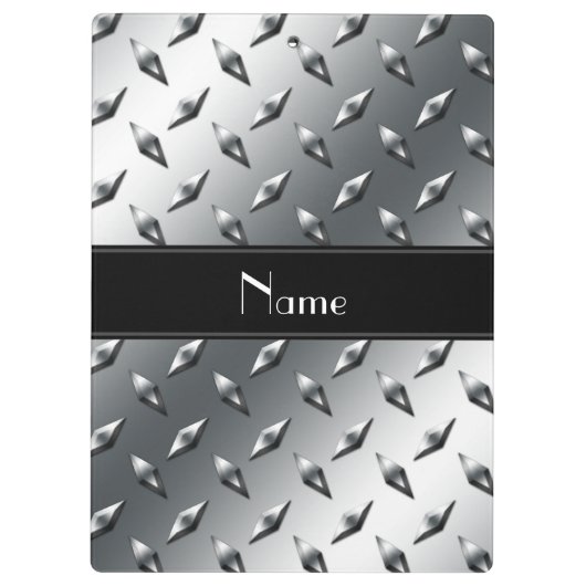 名前をカスタムするのダイヤモンドのプレートの鋼鉄黒のストライブ柄 クリップボード (裏面)