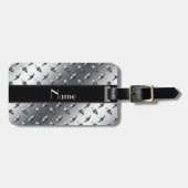 名前をカスタムするのダイヤモンドのプレートの鋼鉄黒のストライブ柄 ラゲッジタグ (正面横)
