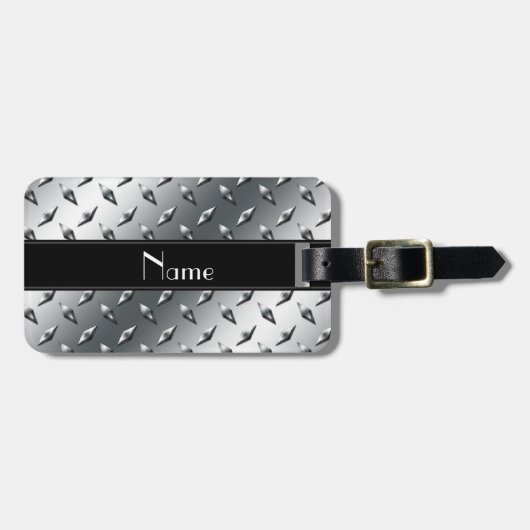 名前をカスタムするのダイヤモンドのプレートの鋼鉄黒のストライブ柄 ラゲッジタグ (正面横)