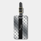 名前をカスタムするのダイヤモンドのプレートの鋼鉄黒のストライブ柄 ラゲッジタグ (正面縦)