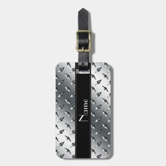 名前をカスタムするのダイヤモンドのプレートの鋼鉄黒のストライブ柄 ラゲッジタグ (正面縦)