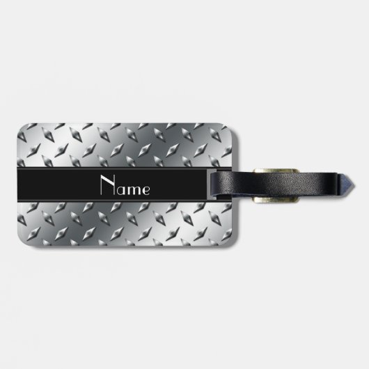 名前をカスタムするのダイヤモンドのプレートの鋼鉄黒のストライブ柄 ラゲッジタグ (裏面横)