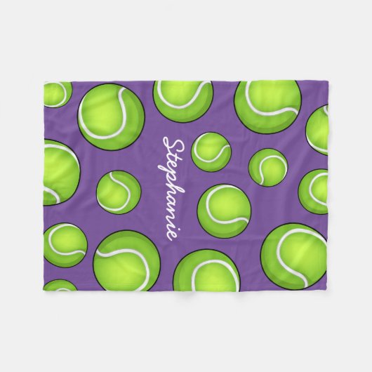 名前をカスタムするのテニスの紫色 フリースブランケット (正面(横))