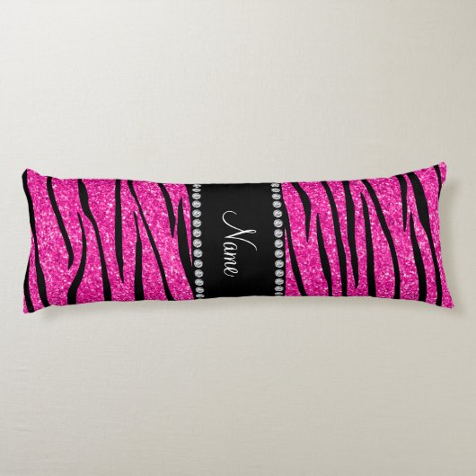 名前をカスタムするのネオンショッキングピンクのグリッターのシマウマは縞で飾ります ボディピロー (裏面)
