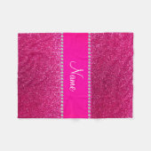 名前をカスタムするのネオンショッキングピンクのグリッターのショッキングピンクのストライブ柄 フリースブランケット (正面(横))