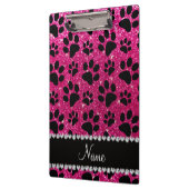 名前をカスタムするのネオンショッキングピンクのグリッターの憂うつの足 クリップボード (左)