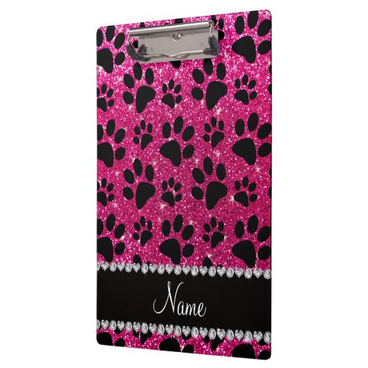 名前をカスタムするのネオンショッキングピンクのグリッターの憂うつの足 クリップボード (左)