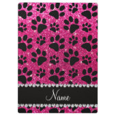 名前をカスタムするのネオンショッキングピンクのグリッターの憂うつの足 クリップボード (裏面)