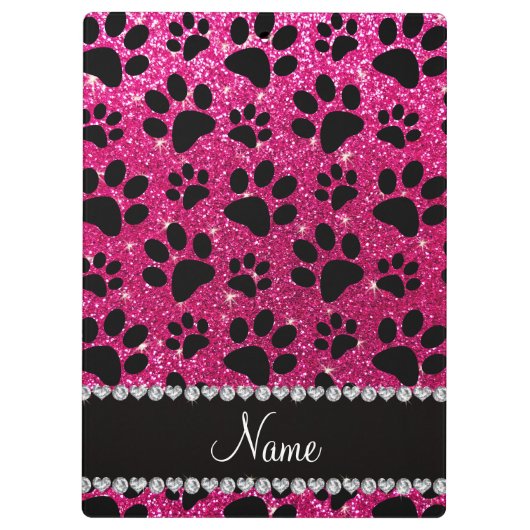 名前をカスタムするのネオンショッキングピンクのグリッターの憂うつの足 クリップボード (裏面)