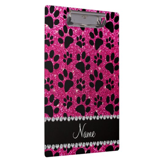 名前をカスタムするのネオンショッキングピンクのグリッターの憂うつの足 クリップボード (右)