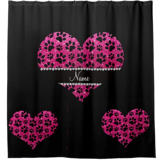 名前をカスタムするのネオンショッキングピンクのグリッターの憂うつの足 シャワーカーテン (正面)