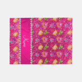 名前をカスタムするのネオンショッキングピンクのグリッターの王女のカエル フリースブランケット (正面(横))