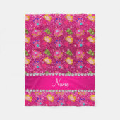 名前をカスタムするのネオンショッキングピンクのグリッターの王女のカエル フリースブランケット (正面)