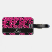 名前をカスタムするのネオンショッキングピンクのグリッターの社交ダンス ラゲッジタグ (裏面横)
