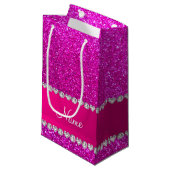 名前をカスタムするのネオンピンクのグリッターのショッキングピンクのストライブ柄 スモールペーパーバッグ (正面アングル)