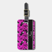 名前をカスタムするのネオンピンクのグリッターのバイオリン音楽ノート ラゲッジタグ (正面縦)