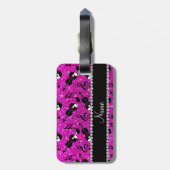 名前をカスタムするのネオンピンクのグリッターのバイオリン音楽ノート ラゲッジタグ (裏面縦)