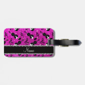 名前をカスタムするのネオンピンクのグリッターのバイオリン音楽ノート ラゲッジタグ (裏面横)