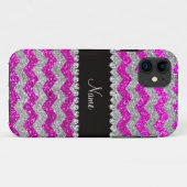 名前をカスタムするのネオンピンクの銀製のグリッターのシェブロン Case-Mate iPhoneケース (裏面(横))