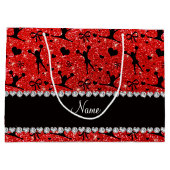 名前をカスタムするのネオン赤いグリッターのチアリーティング ラージペーパーバッグ (裏面)