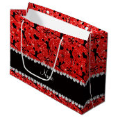 名前をカスタムするのネオン赤いグリッターのチアリーティング ラージペーパーバッグ (正面アングル)