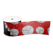 名前をカスタムするのネオン赤いグリッターのバレーボール サテンリボン (リール)