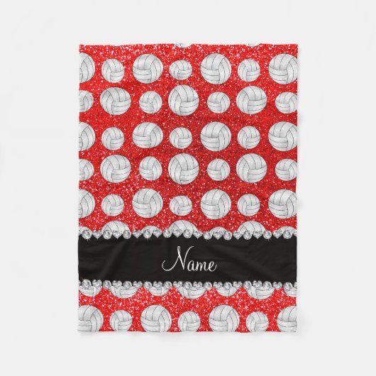 名前をカスタムするのネオン赤いグリッターのバレーボール フリースブランケット (正面)