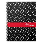 名前をカスタムするのノート黒く及び白い水玉模様 ノートブック (正面)