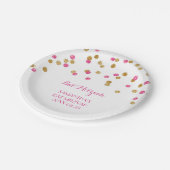 名前をカスタムするのバルミツワーのプレートのピンクの金ゴールドの紙吹雪 ペーパープレート (アングル)