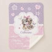 名前をカスタムするのパステル調の水彩画のかわいい子犬の女の子 シェルパブランケット (正面)