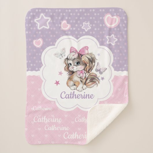 名前をカスタムするのパステル調の水彩画のかわいい子犬の女の子 シェルパブランケット (正面)
