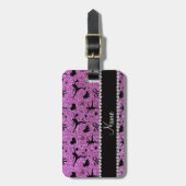名前をカスタムするのパステル調の紫色のグリッターのフィギュアスケート ラゲッジタグ (正面縦)