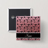 名前をカスタムするのパステル調ピンクのグリッターのフィギュアスケート 缶バッジ (正面&裏面)