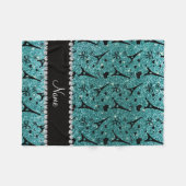 名前をカスタムするのパリエッフェル塔のターコイズのグリッター フリースブランケット (正面(横))