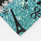名前をカスタムするのパリエッフェル塔のターコイズのグリッター フリースブランケット (角)