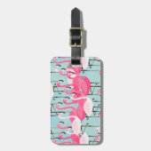 名前をカスタムするのピンクと白のフラミンゴの群れ ラゲッジタグ (正面縦)