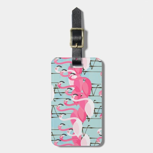 名前をカスタムするのピンクと白のフラミンゴの群れ ラゲッジタグ (正面縦)