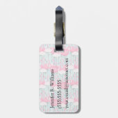 名前をカスタムするのピンクと白のフラミンゴの群れ ラゲッジタグ (裏面縦)