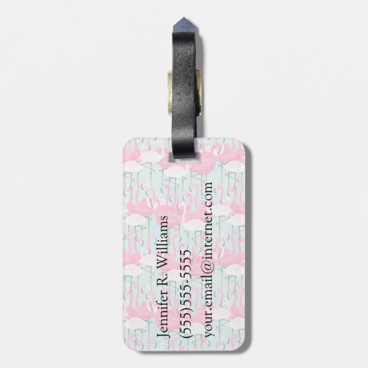 名前をカスタムするのピンクと白のフラミンゴの群れ ラゲッジタグ (裏面縦)