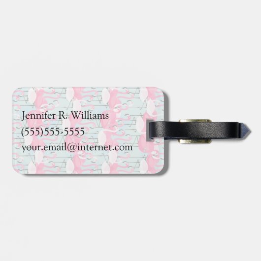 名前をカスタムするのピンクと白のフラミンゴの群れ ラゲッジタグ (裏面横)