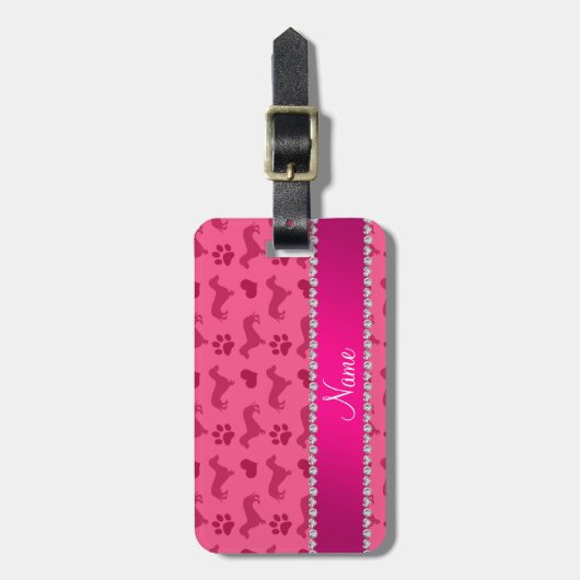 名前をカスタムするのピンクのダックスフントのハートの足 ラゲッジタグ (正面縦)