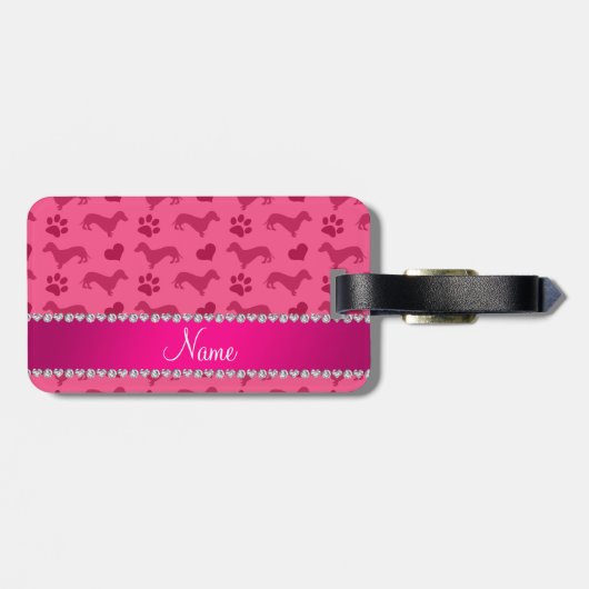 名前をカスタムするのピンクのダックスフントのハートの足 ラゲッジタグ (裏面横)