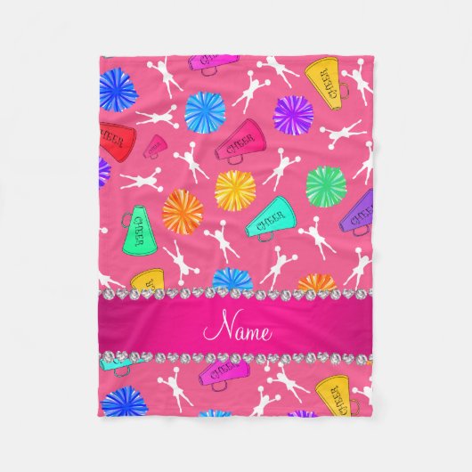 名前をカスタムするのピンクのチアリーティングのポンポン フリースブランケット (正面)