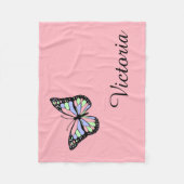 名前をカスタムするのピンクの蝶毛布 フリースブランケット (正面)