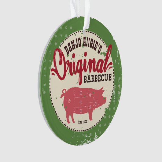 名前をカスタムするのブタのポーク肉BBQのクリスマスのオーナメント オーナメント (正面)