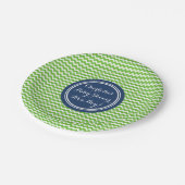 名前をカスタムするのベビーシャワーは青緑のシェブロンをめっきします ペーパープレート (アングル)