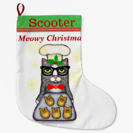 名前をカスタムするのベーキング猫のクリスマスのストッキング ラージクリスマスストッキング