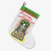 名前をカスタムするのベーキング猫のクリスマスのストッキング ラージクリスマスストッキング (正面 (吊り時))