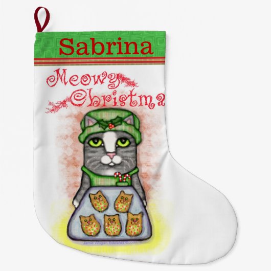 名前をカスタムするのベーキング猫のクリスマスのストッキング ラージクリスマスストッキング (正面)